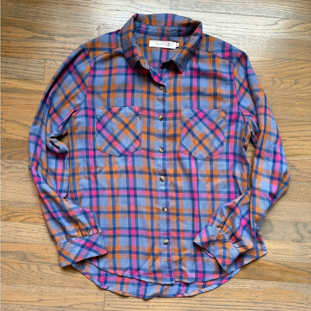 Billy T Road Trip Women's Plaid Button-Down Raspberry Soft Flannel size XS